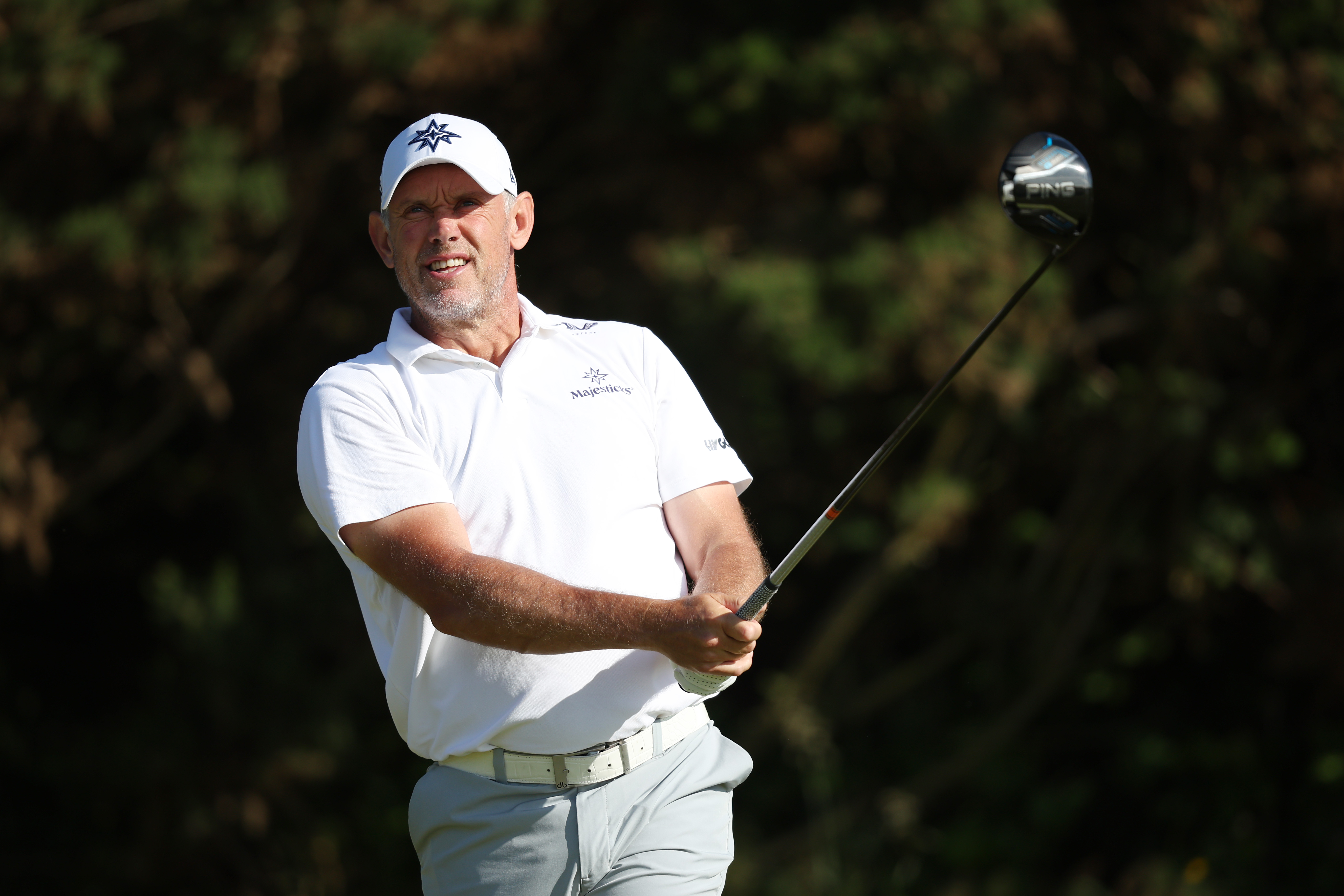 Lee Westwood plays a drive