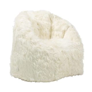 A white fluffy bean bag chair