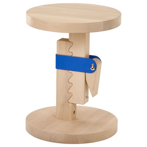 Stool &mdash; Height Adjustable Birch/Clear Lacquered Bright Blue