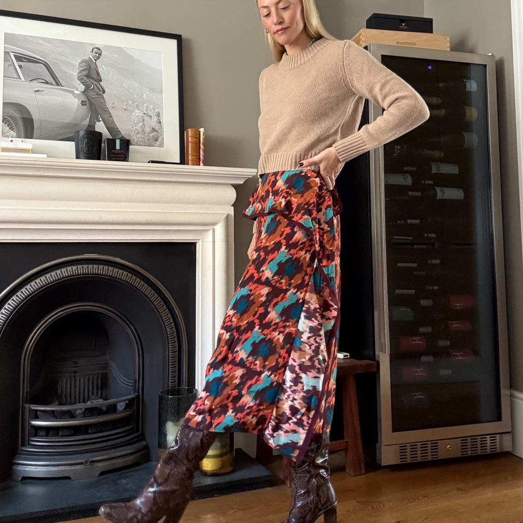 outfits of knee high boots and midi skirts