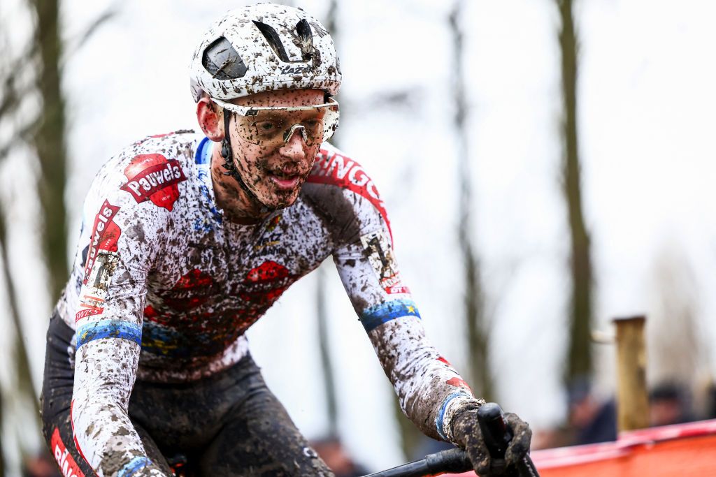 Belgian Michael Vanthourenhout competes to win the Men's Elite race at the UCI World Cup cyclocross competition in Gullegen on January 6, 2024. (Photo by DAVID PINTENS / Belga / AFP) / Belgium OUT