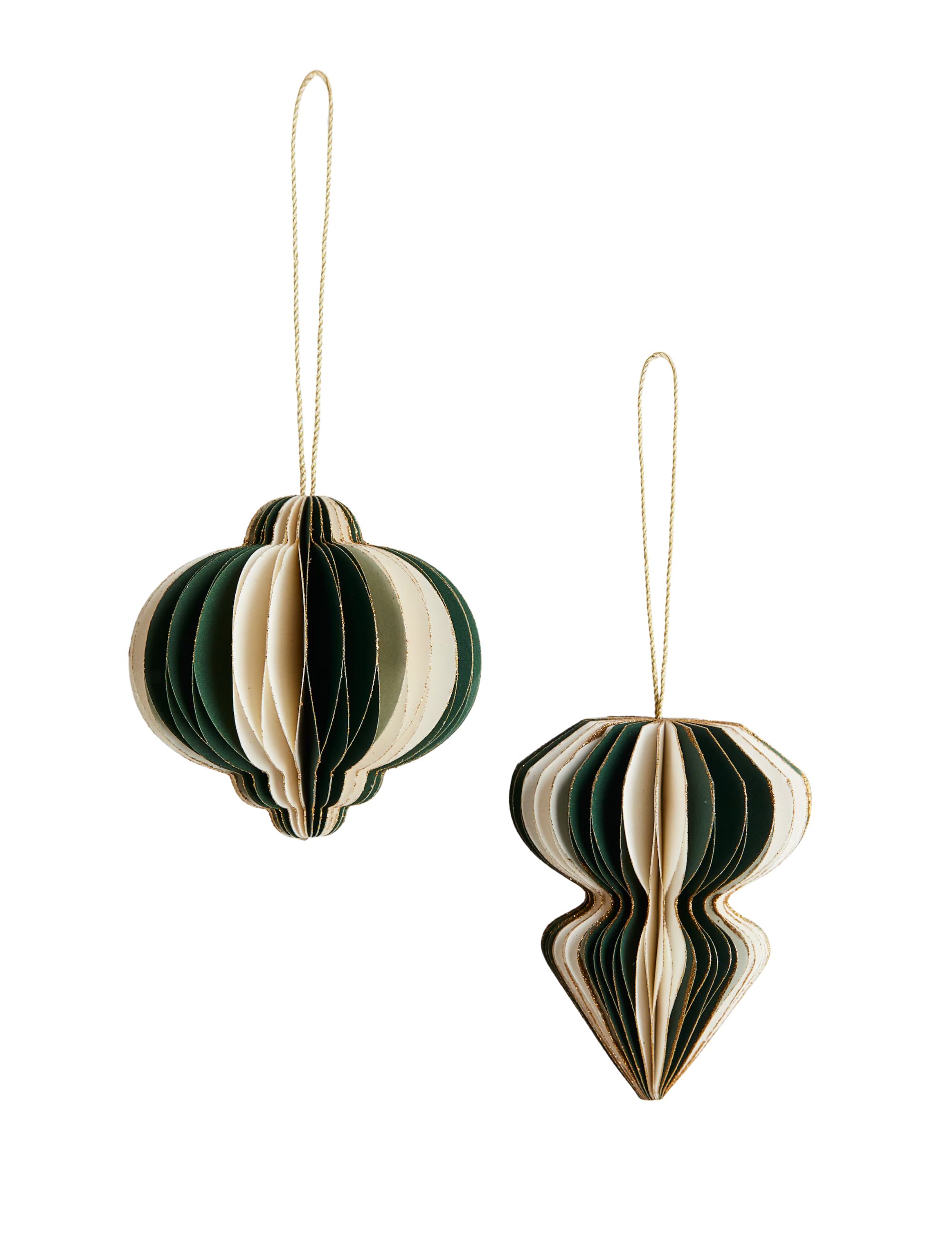 Green Striped 2-Pack Paper Ornaments