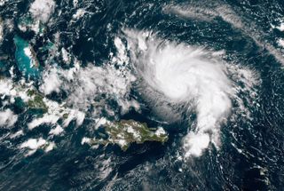 Hurricane Dorian is seen from space passing over the Atlantic.