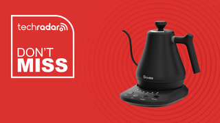 The Govee smart kettle on a red background with a label that reads "Don't miss"