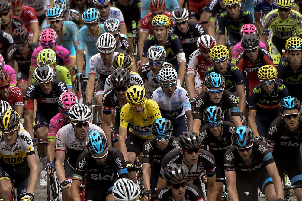 Chris Froome rides in the peloton during stage 18 of the 2015 Tour de France