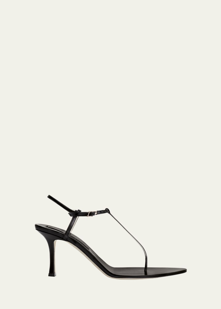 Mono Leather T-Strap Stiletto Sandals