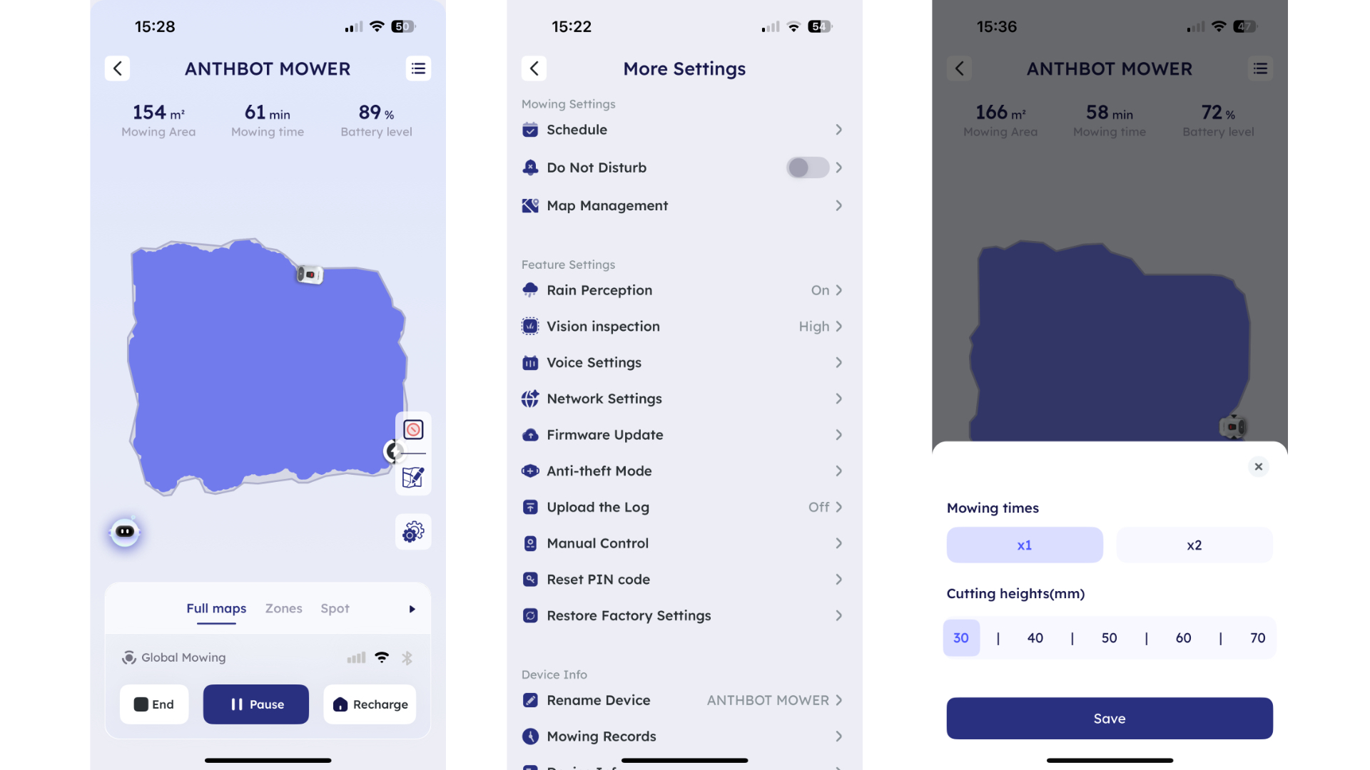 Screenshots from Anthbot Genie app