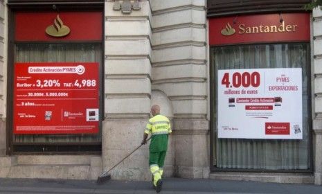 Banco Santander branch in Madrid: With Spain&amp;#039;s banks need a bailout the EU has to shift its focus away from Greece for the moment.