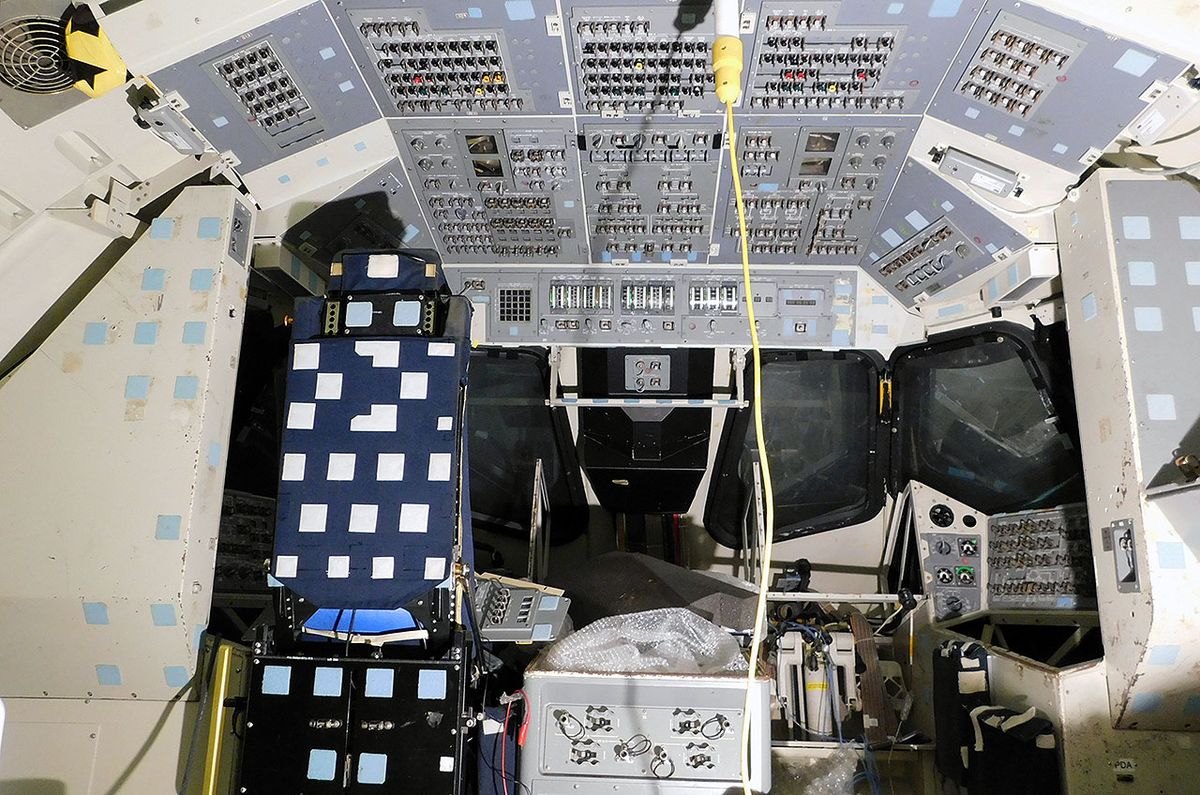 A look inside the space shuttle motion base simulator after it arrived back at NASA&#039;s Johnson Space Center on June 3, 2021, nine years after it left. Once restored, the simulator will go on static display at the Lone Star Flight Museum at Ellington Airport.