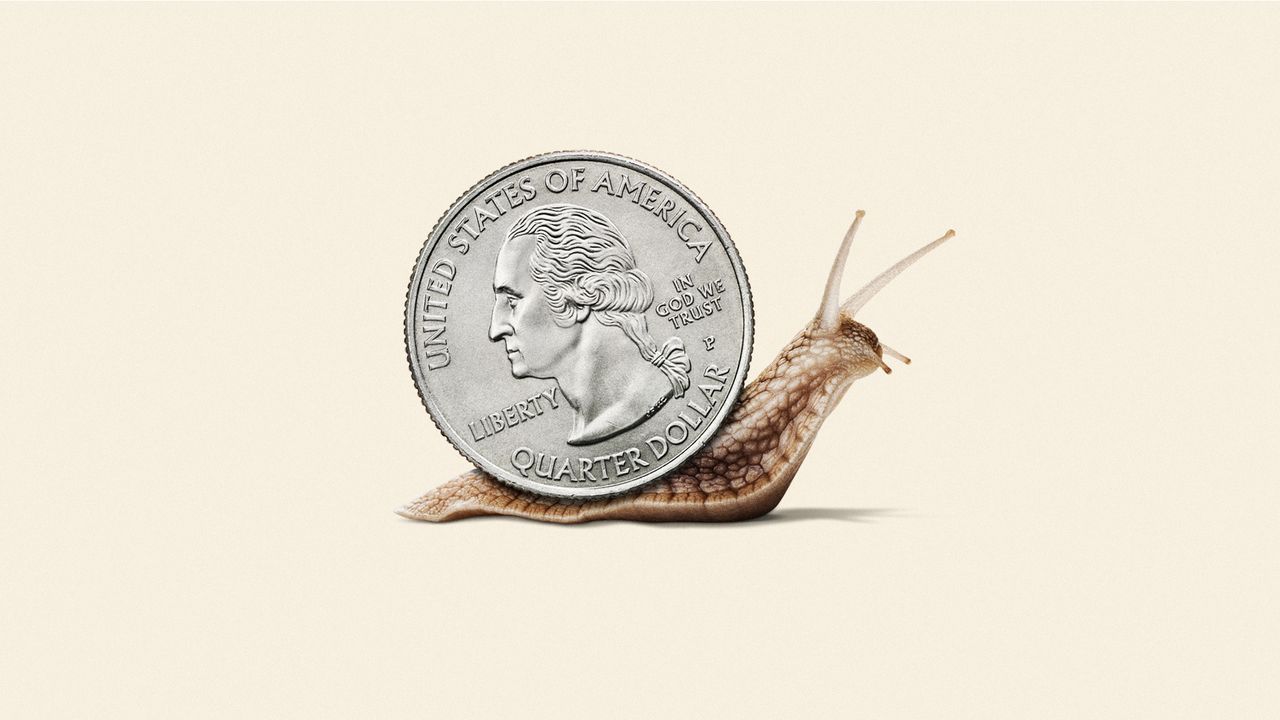 Illustration of a snail with a quarter dollar coin for a shell