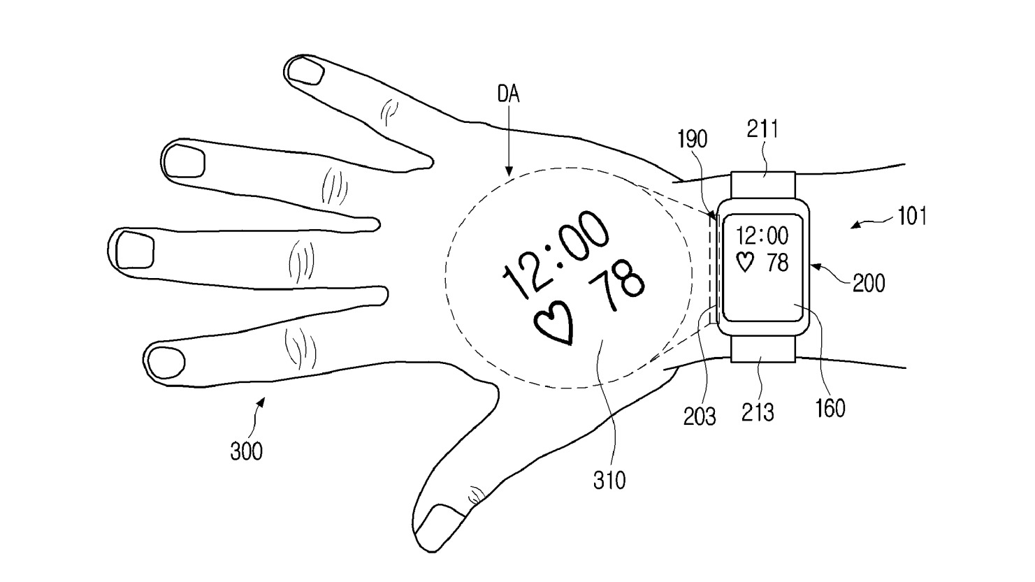 Patent showing a smartwatch with a projector