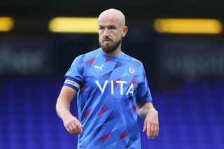 Paddy Madden of Stockport County during the pre-season friendly match between Stockport County and Huddersfield Town at Edgeley Park on July 22, 2023 in Stockport, England. (Photo by James Gill - Danehouse/Getty Images)