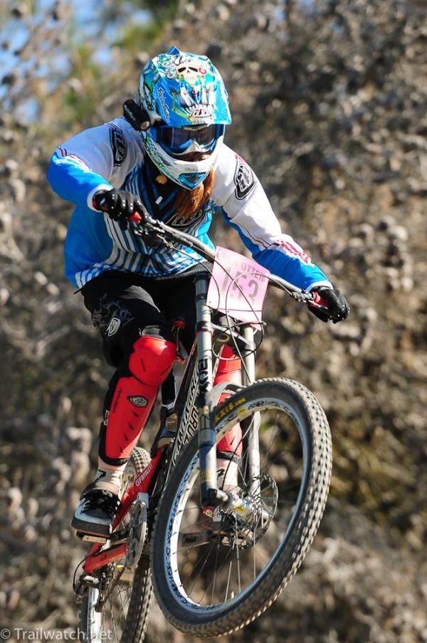 Adrienne Schneider muscles her way down the track