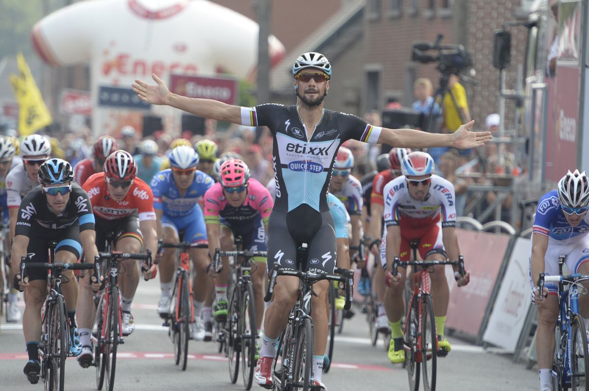 Bonen raises his arms in celebration