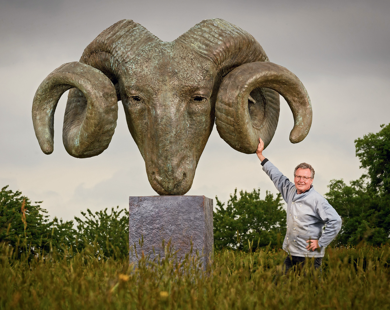 A ram to remember: David Williams-Ellis with one of his huge sculptures, a private commission for an Oxfordshire estate.