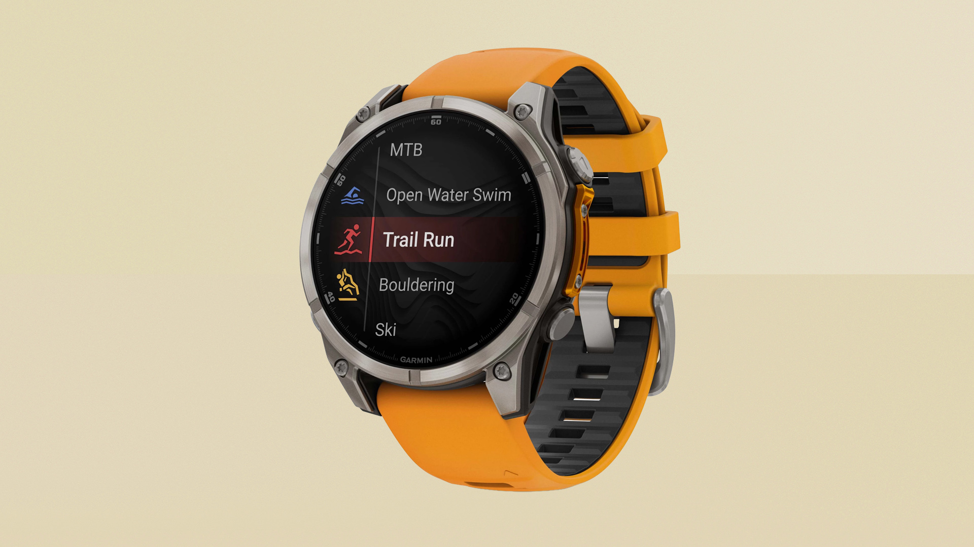 Garmin Fenix 8 on yellow background