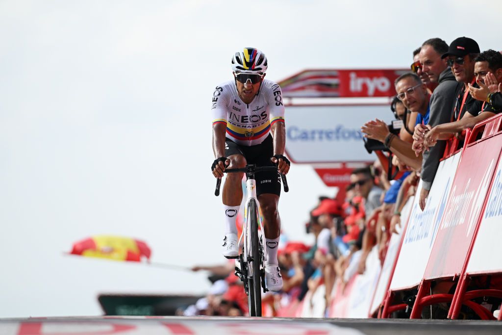 ESTACION DE MONTANA DE MANZANEDA OURENSE SPAIN AUGUST 29 Jhonatan Narvaez of Ecuador and Team INEOS Grenadiers crosses the finish line during the La Vuelta 79th Tour of Spain 2024 Day 12 a 1375km stage from Ourense Termal to Estacion de Montana de Manzaneda 1491m UCIWT on August 29 2024 in Estacion de Montana de Manzaneda Spain Photo by Dario BelingheriGetty Images