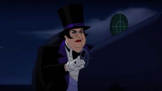 Penguin about to fire her long-range cannon in Batman: Caped Crusader