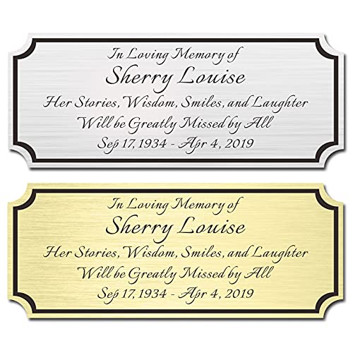 2.5" H X 6" W, Custom Elegant Engraved Plate, Personalized Memorial Plaque, Brushed Stainless Steel or Brass Laser Engraved Name Plates With Adhesive Backing or Screws, Notched Corner (silver, Gold)