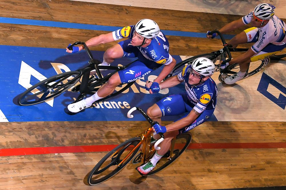 Elia Viviani and Iljo Keisse race the Gent Six Day