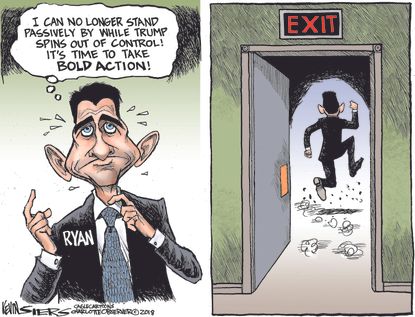 Political cartoon U.S. Paul Ryan retirement GOP running