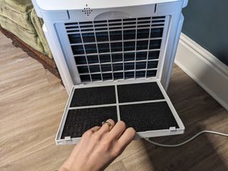 The carbon filter at the back of a dehumidifier