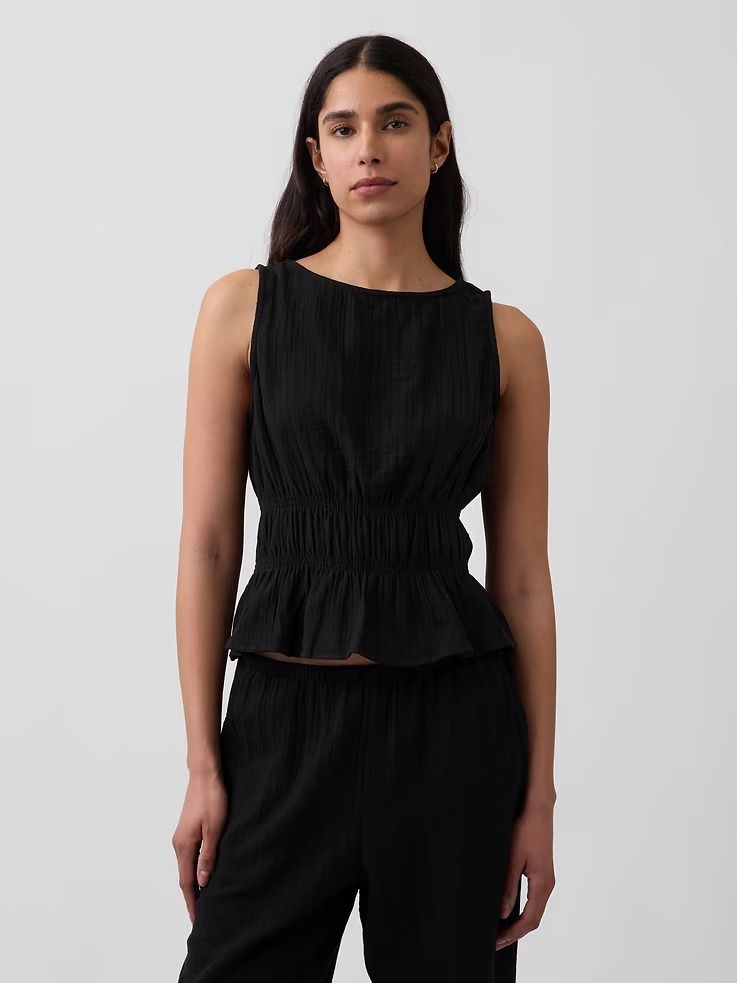Gap, Cotton Gauze Smocked-Waist Peplum Top