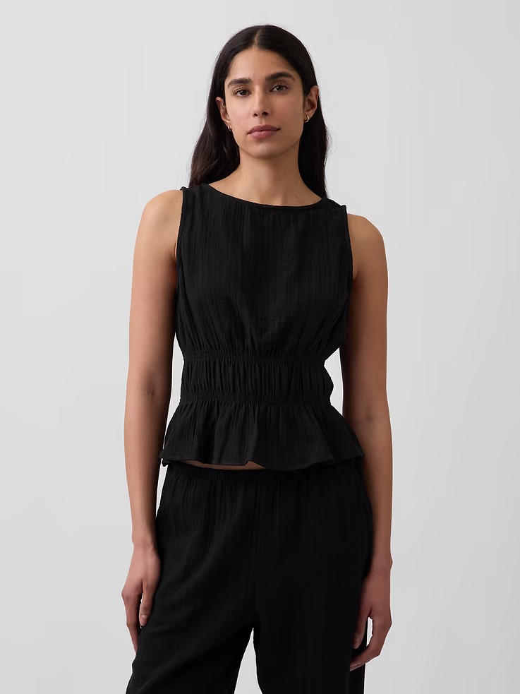 Gap, Cotton Gauze Smoked-Waist Peplum Top