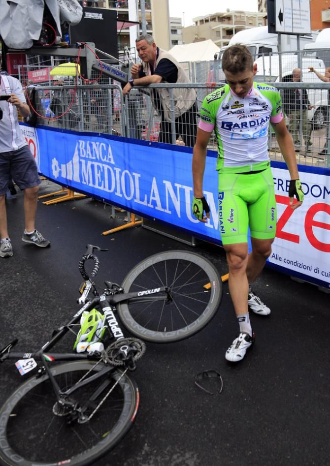 Marco Canola (Bardiani Valvole-CSF Inox) ponders what might have been after his solo move in the finale was brought back 200m from the line.