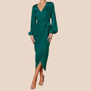 Flat lay image of green dress