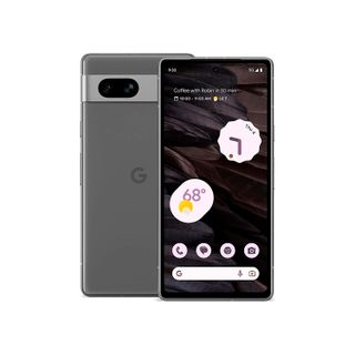 Google Pixel 7a i grå viser for- og bagside