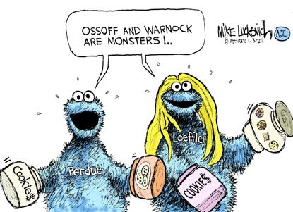 Political Cartoon U.S. Perdue Loeffler cookie monster&nbsp;