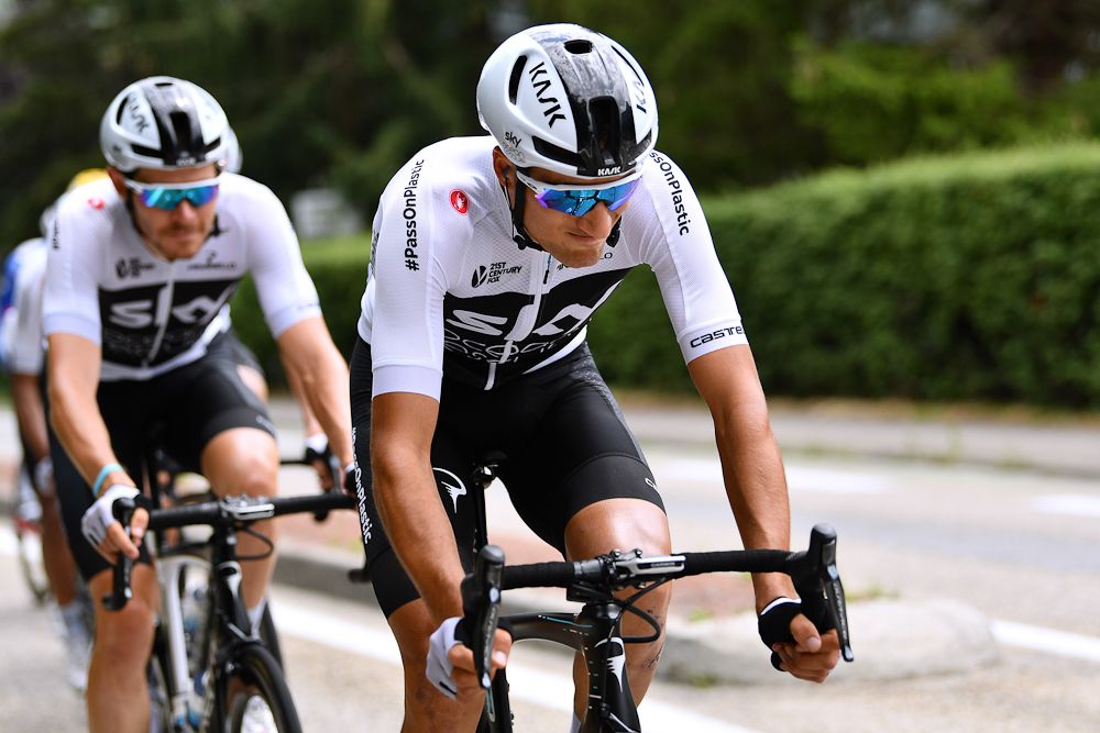 Team Sky's Gianni Moscon powers the peloton