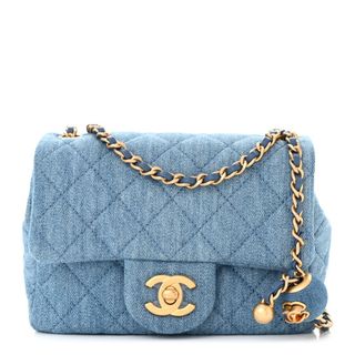 Chanel Denim Quilted Mini Pearl Crush Rectangular Flap Blue