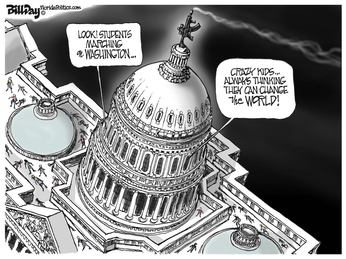 Political cartoon U.S. Student protests Washington NRA gun violence ...