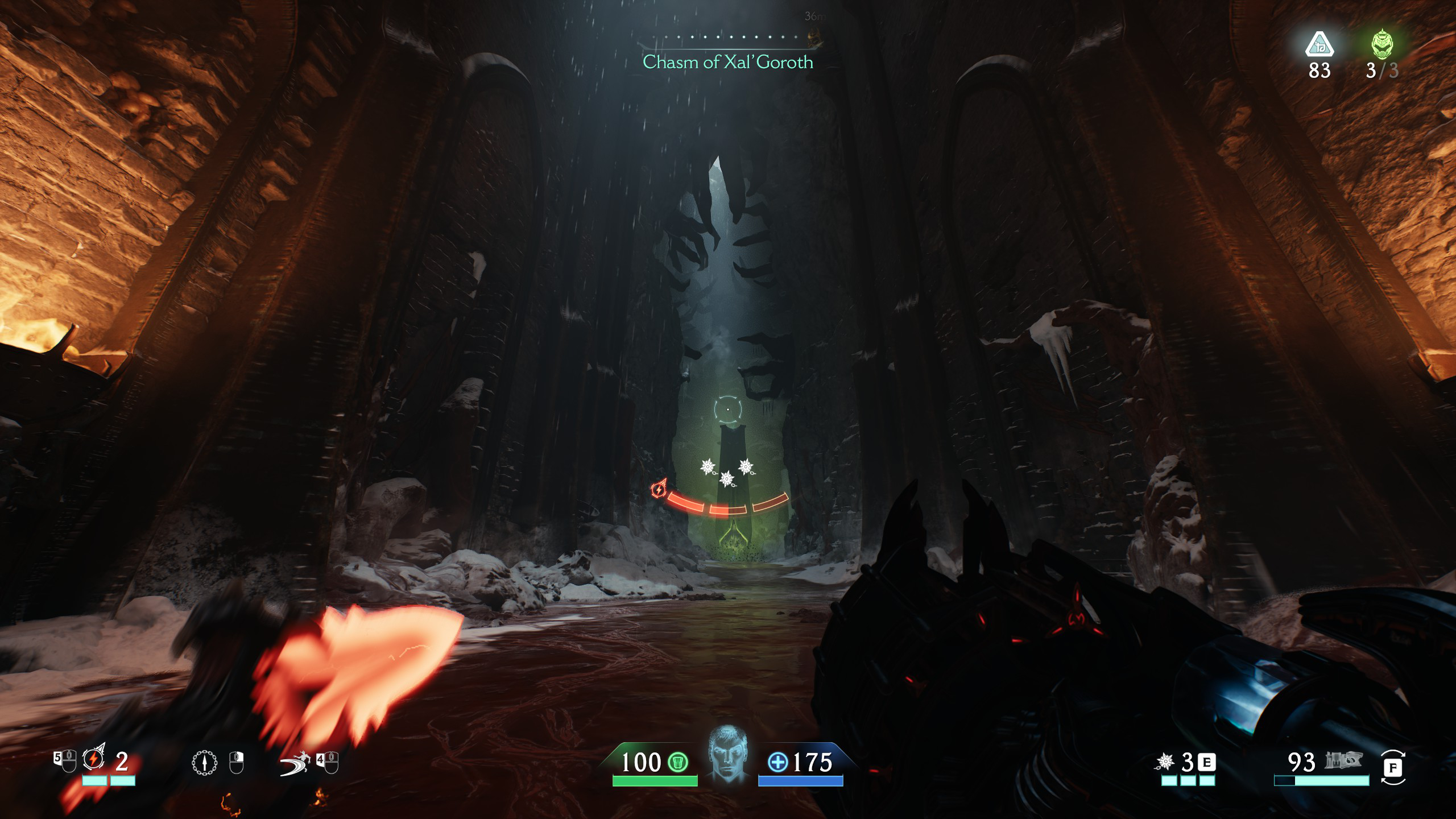 Doom: The Dark Ages - A first-person screenshot of gameplay showing a player standing in a grand hallway in Purgatory.