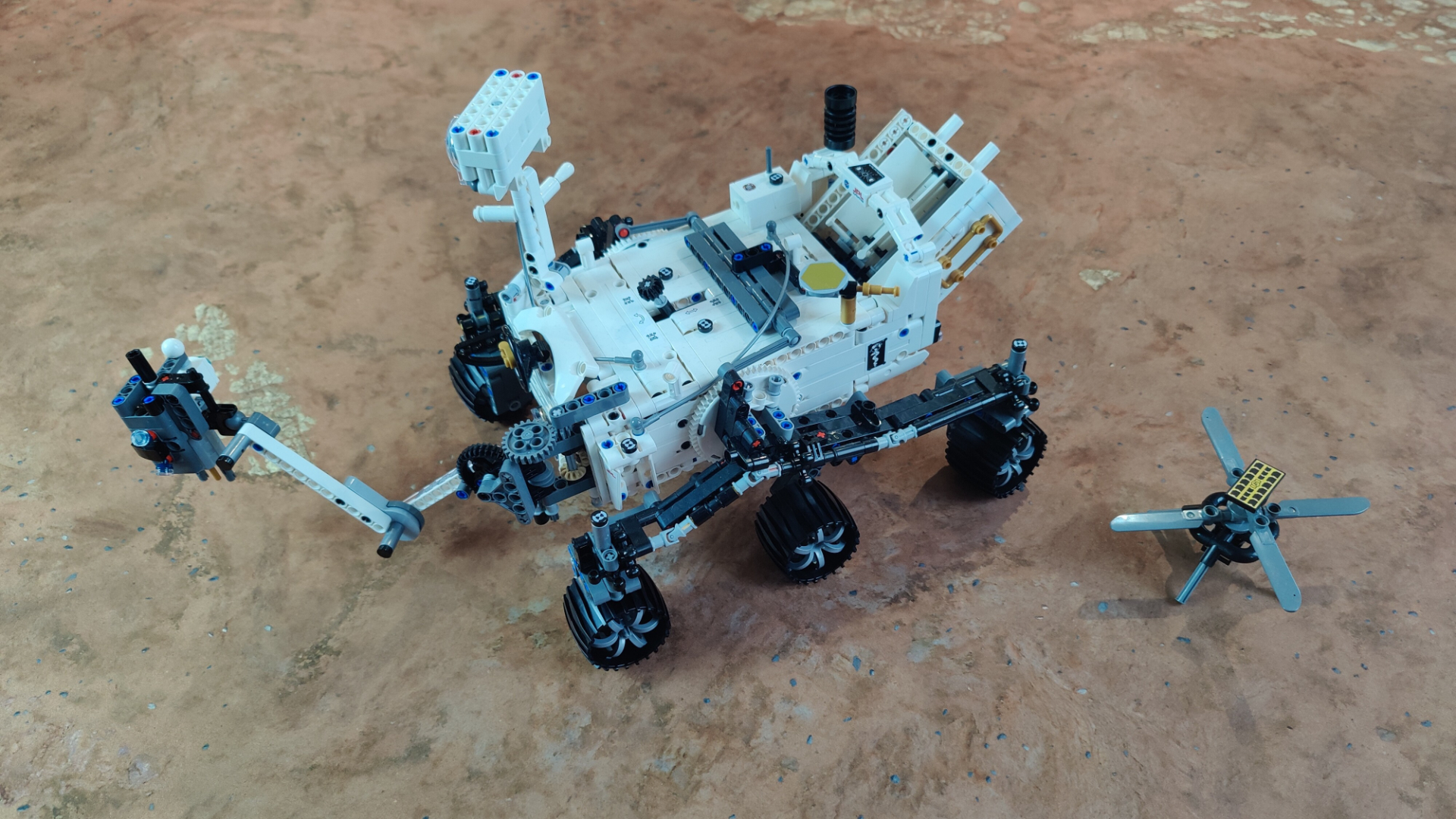 Close up photo of the Lego NASA Mars Rover Perseverance.