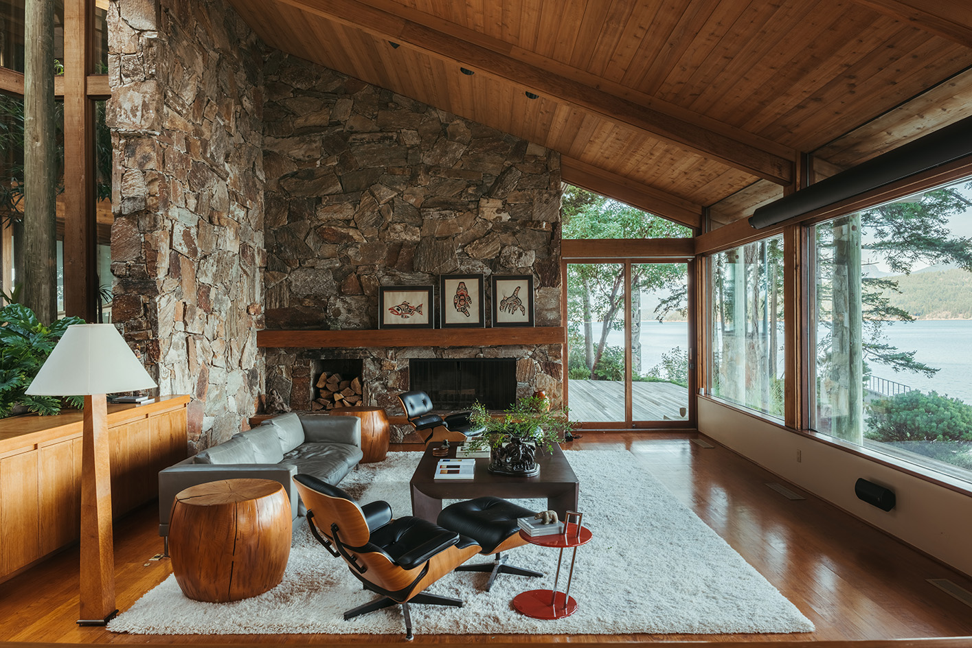 The Morse House, a modernist house in vancounver, set on a forested hill looking out towards the water