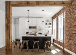 a rustic style apartment with a modern kitchen