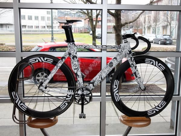 Fairwheel Bikes contracted famed graphic artist Geoff McFetridge to put his stamp on this Parlee track bike.