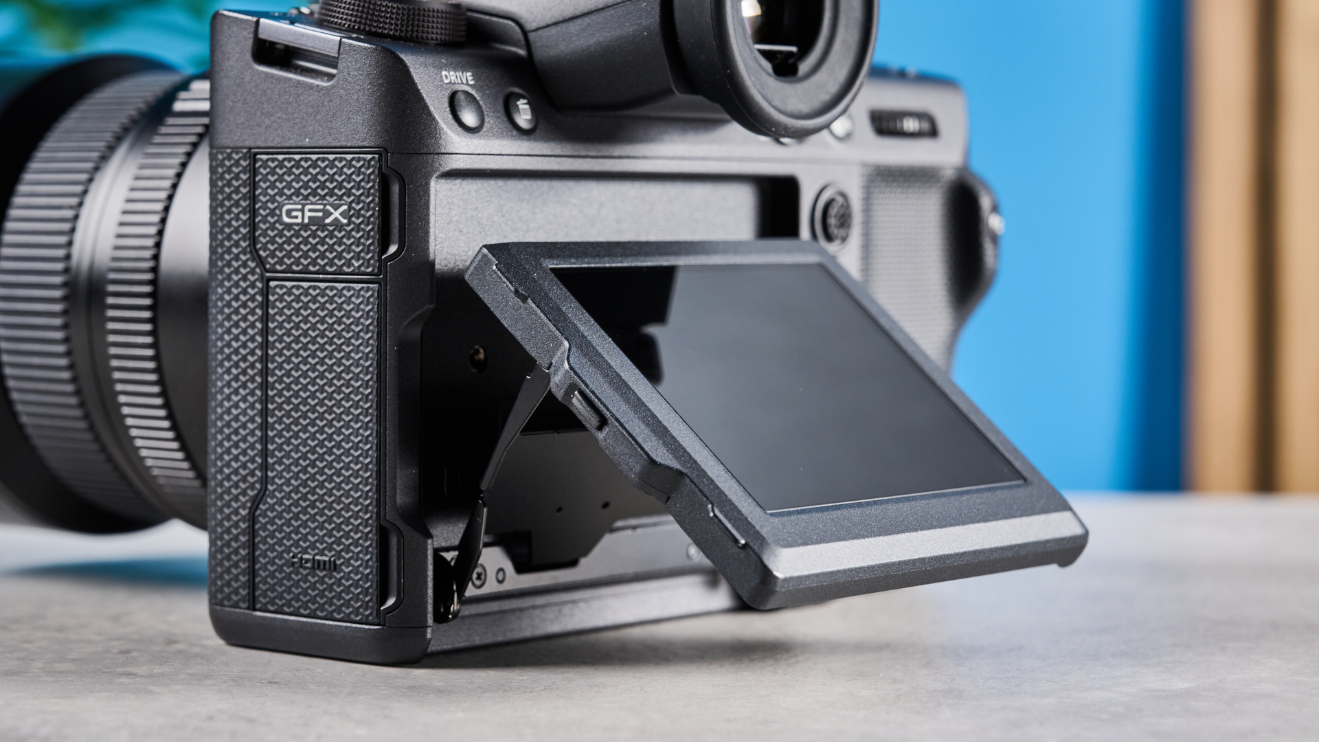 The Fujifilm GFX100 II with its screen flipped out