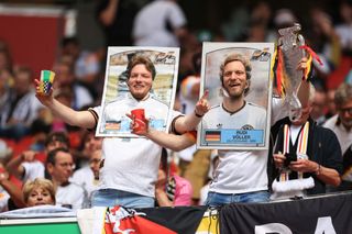 Germany fans dressed in trading card themed costumes during the UEFA EURO 2024 group stage match between Germany and Scotland at Munich Football Arena on June 14, 2024 in Munich, Germany.