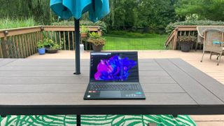 Acer Swift Edge 16 (2023) on a picnic table outdoors