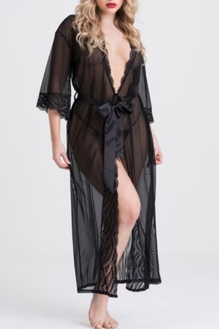 Empress Black Mesh Long Robe