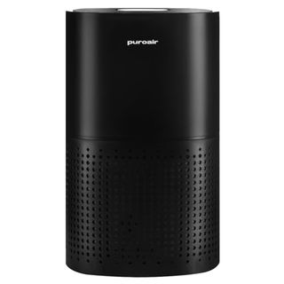 A black cylindrical air purifier tower