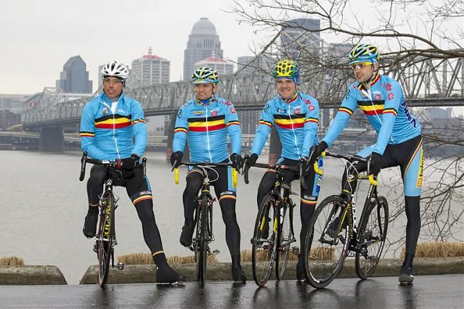 Sven Nys, Bart Wellens, Bart Aernouts and Rob Peeters pose along the Ohio River.