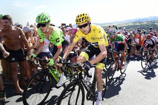 Chris Froome in the main group at the top of the climb