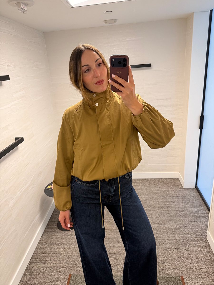 Anna LaPlaca trying on fall fashion items from the Nordstrom Anniversary Sale.