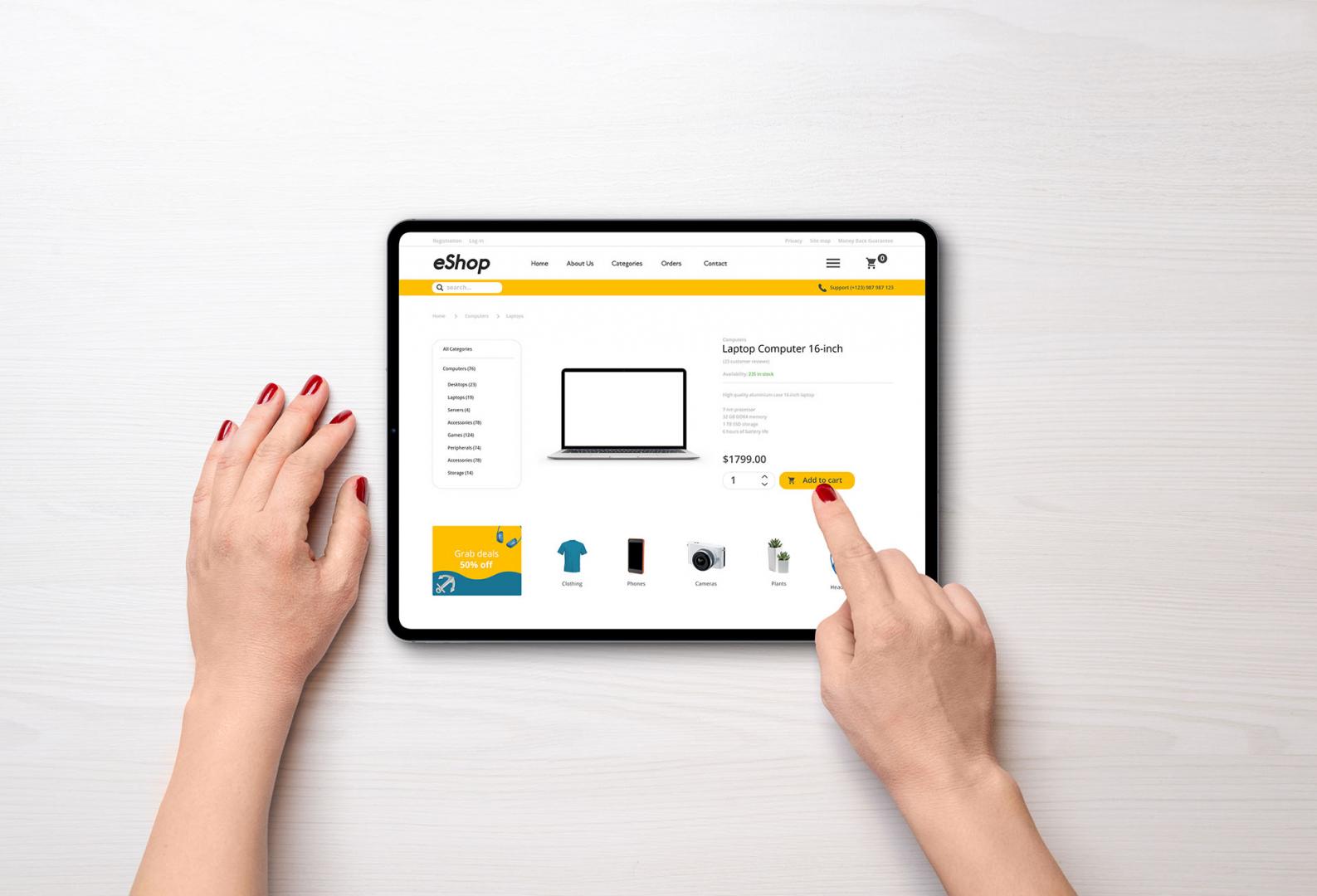 Eine website wird auf einem Tablet angezeigt.