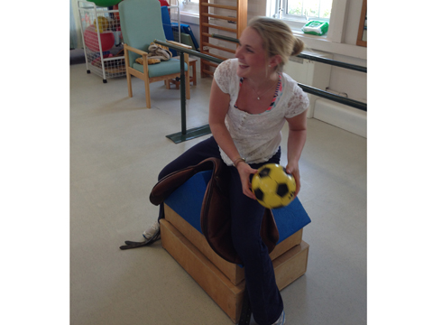 Physio: balancing and catching the ball in my saddle. Shifting my weight as I catch the ball from different directions